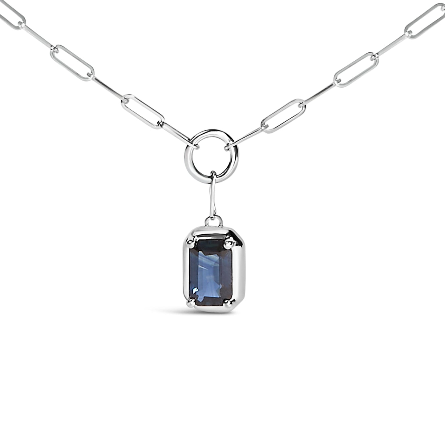 Pendentif en saphir bleu taillé émeraude en or blanc 10K - 18 pouces