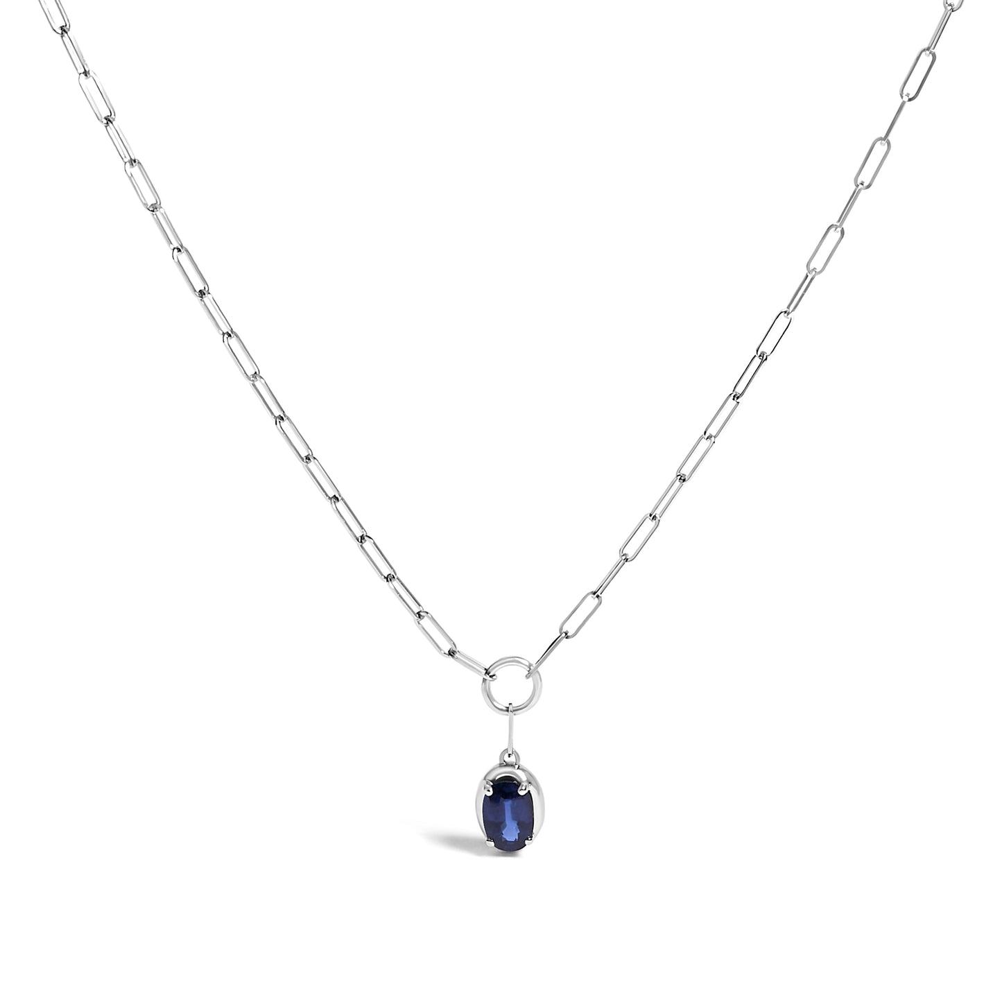 10K White Gold Blue Sapphire Solitaire Pendant Necklace - 18"