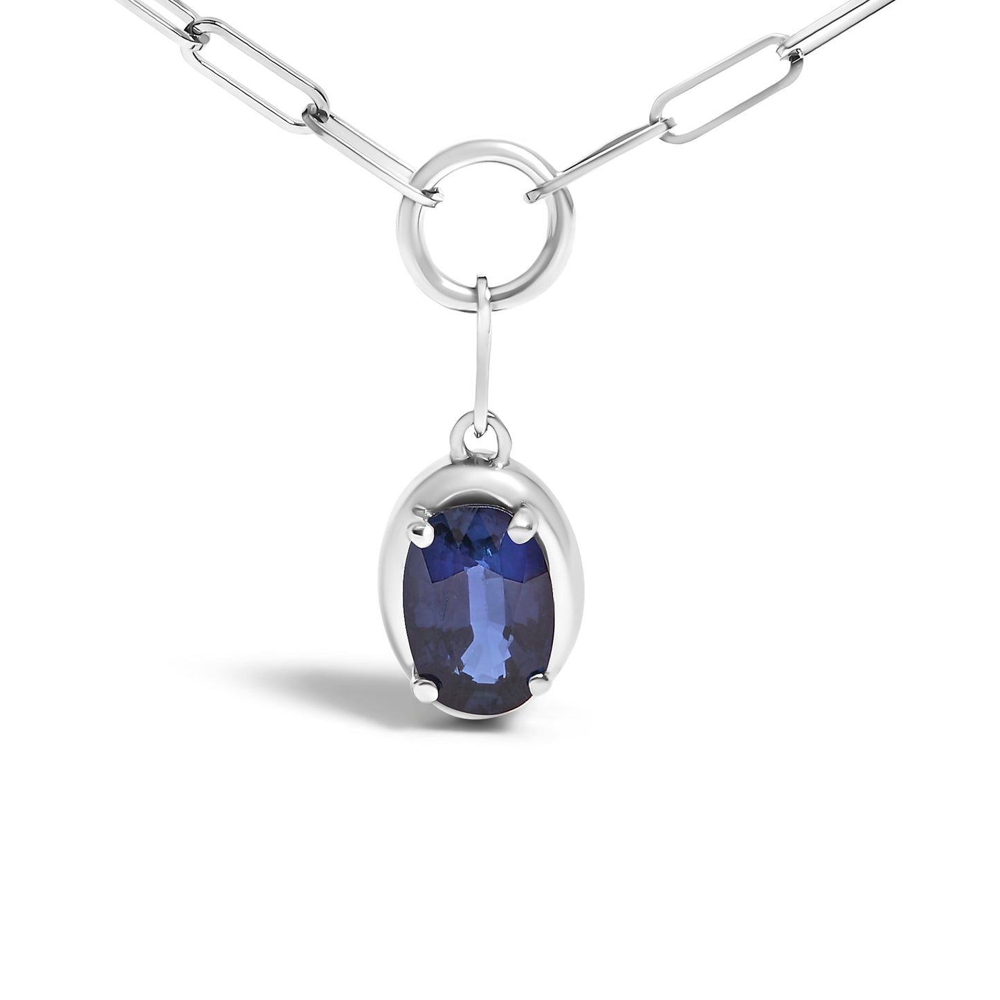 10K White Gold Blue Sapphire Solitaire Pendant Necklace - 18"