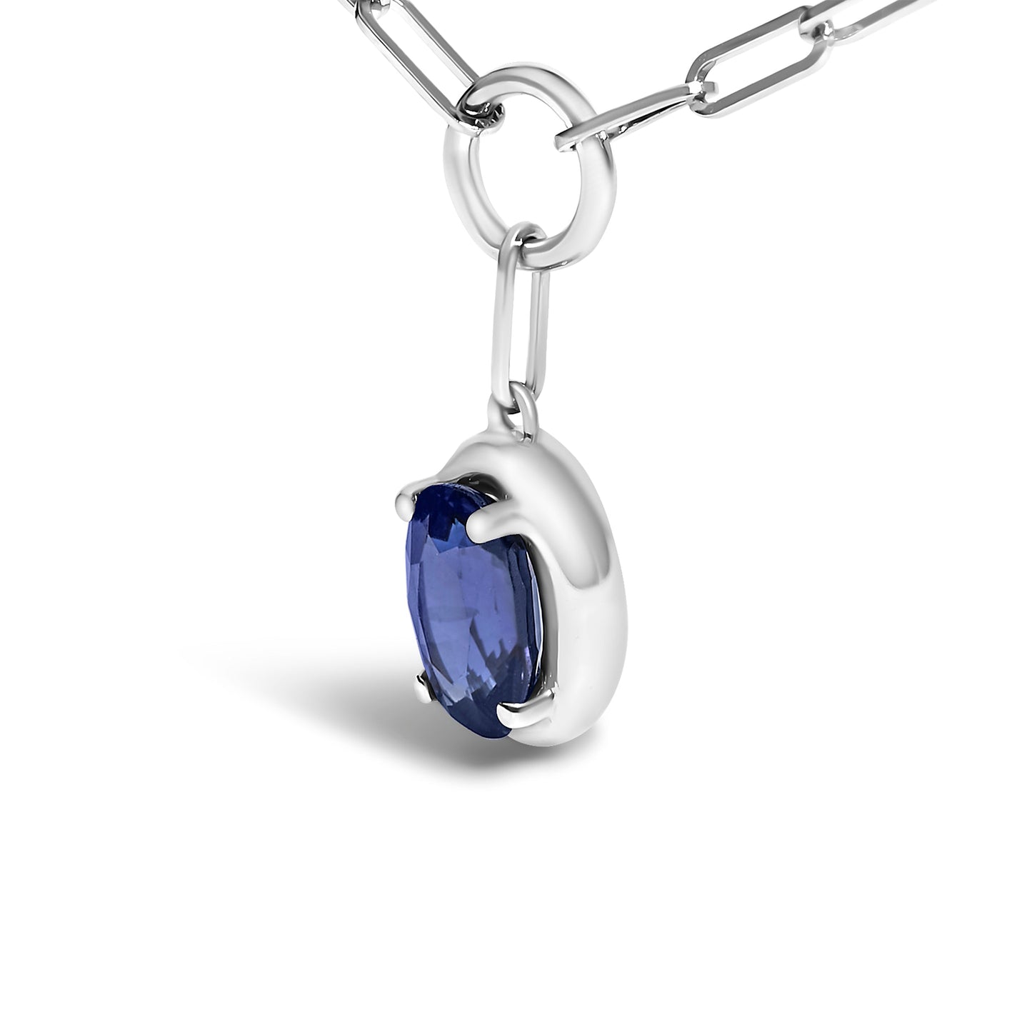 10K White Gold Blue Sapphire Solitaire Pendant Necklace - 18"