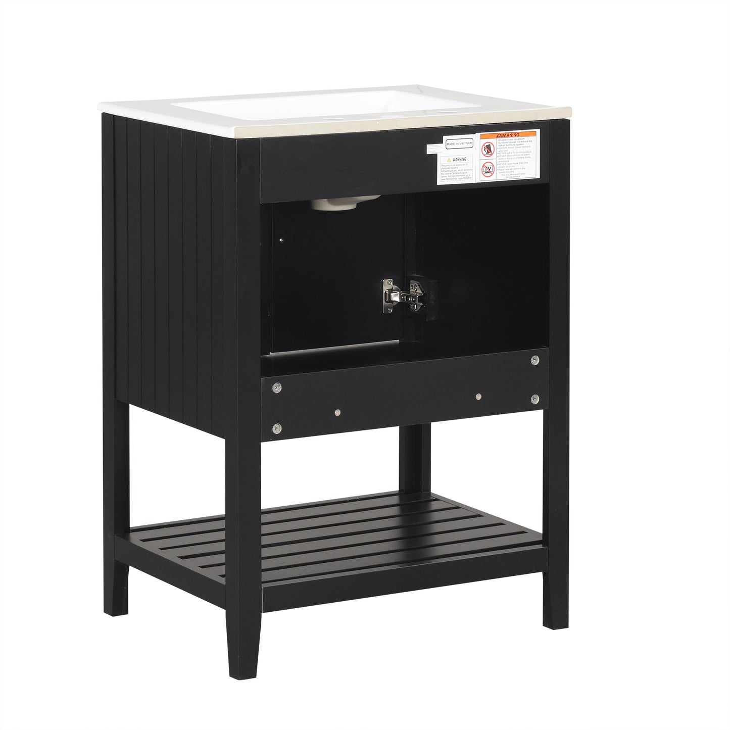 Meuble de salle de bain moderne noir de 24" avec évier en céramique élégant