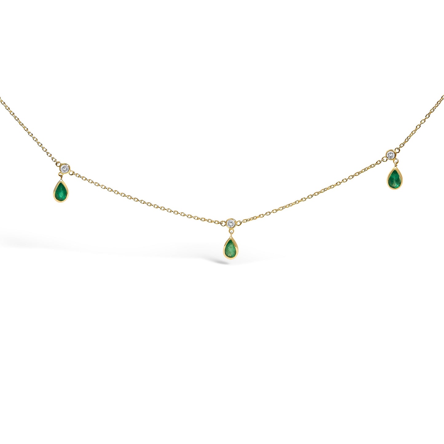 10K Yellow Gold Emerald and Diamond Station Necklace - 18"