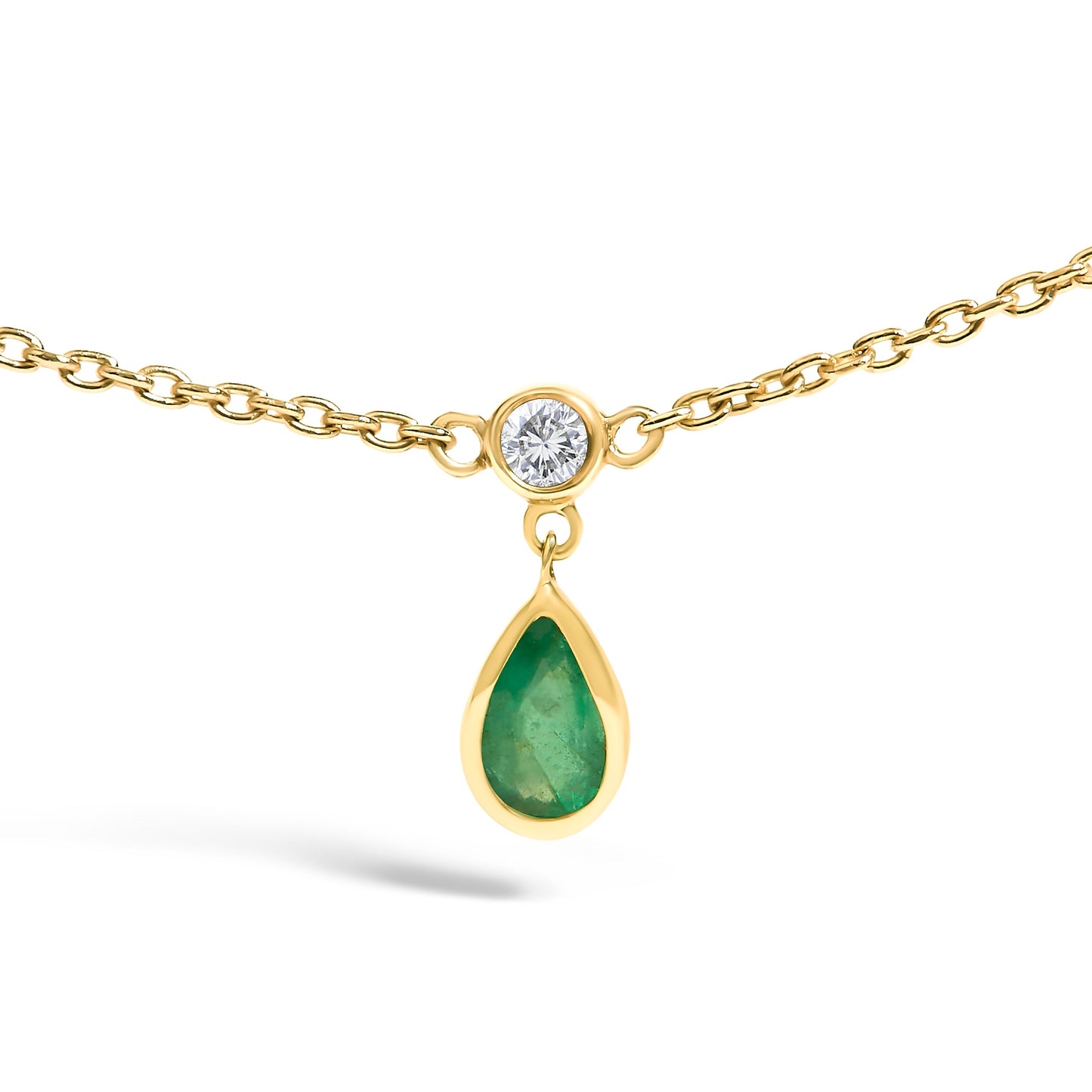 10K Yellow Gold Emerald and Diamond Station Necklace - 18"