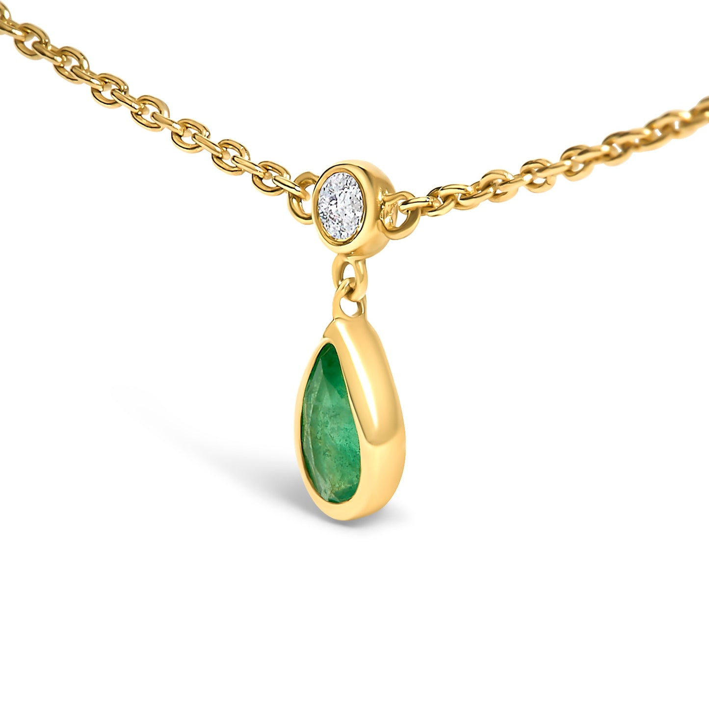 10K Yellow Gold Emerald and Diamond Station Necklace - 18"