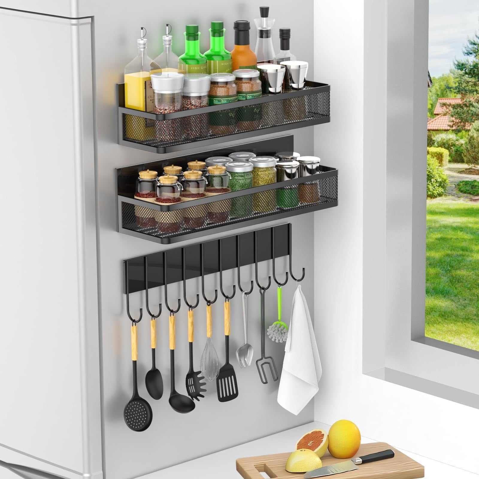New Magnetic Shelf Moveable Magnetic Fridge Organizer  Rack Seasoning Organizer Spice Rack for Refrigerator - Korvel
