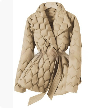 Chaqueta Puffer de Punto Ripple para Invierno con Cinturón