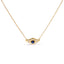 Collar con colgante de ojo malvado de zafiro azul y diamantes en oro amarillo de 10 quilates