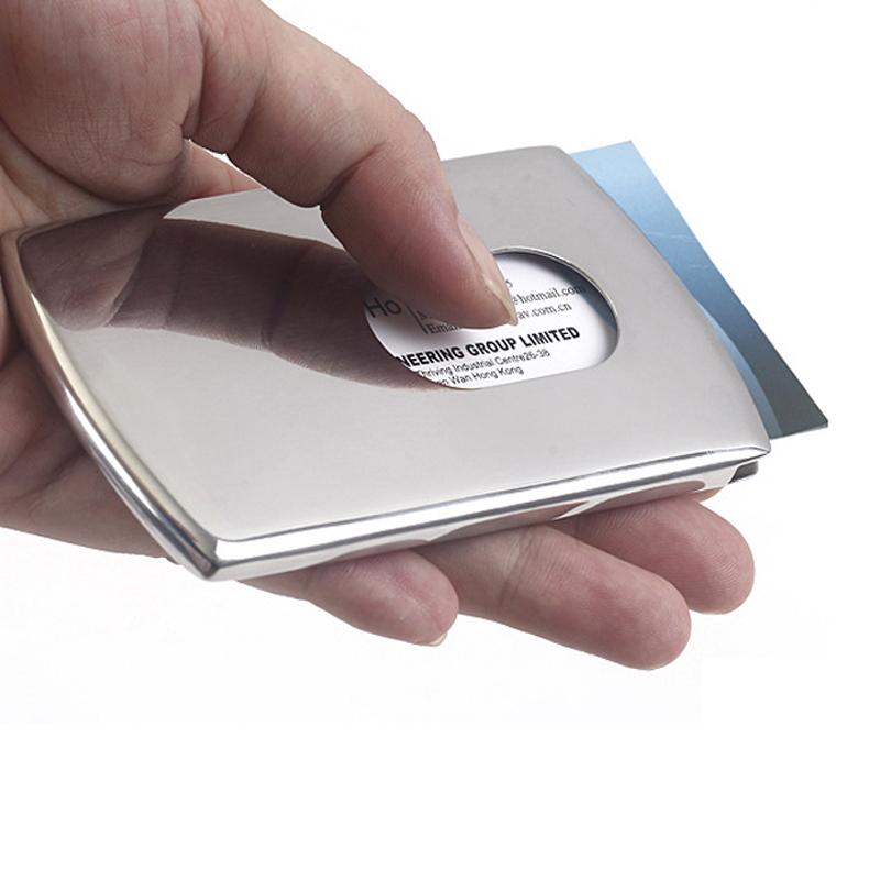 Portable Hand-push type Stainless Steel Business card holder wallet card case for men - Korvel