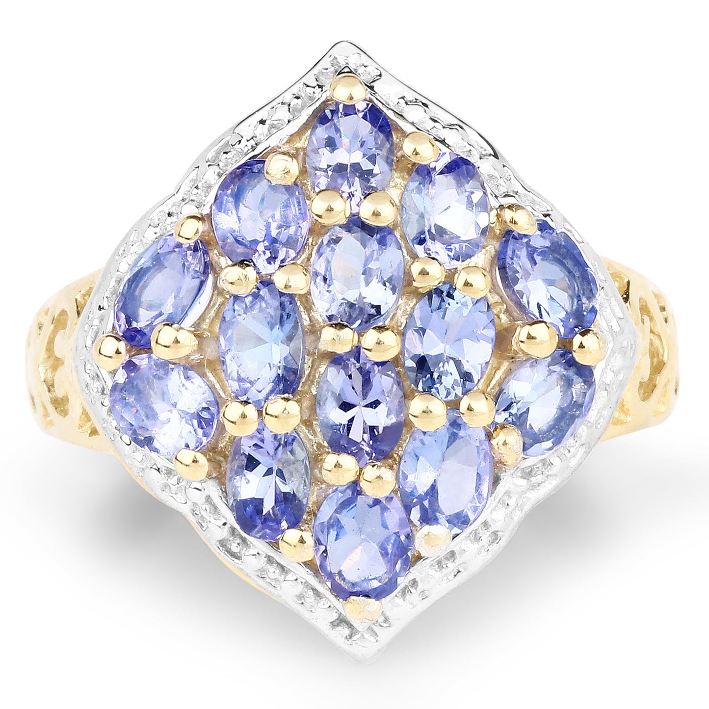 Anillo de Clúster de Tanzanita Baño de Oro Amarillo de 14K