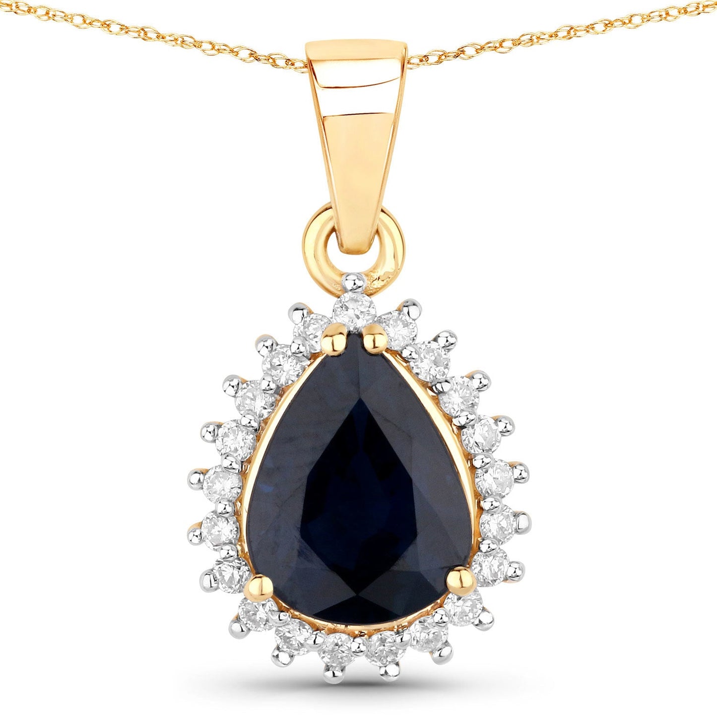 2.09 Carat Genuine Blue Sapphire and White Diamond Pendant