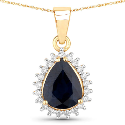 Pendentif en saphir bleu véritable de 2,09 carats et diamants blancs