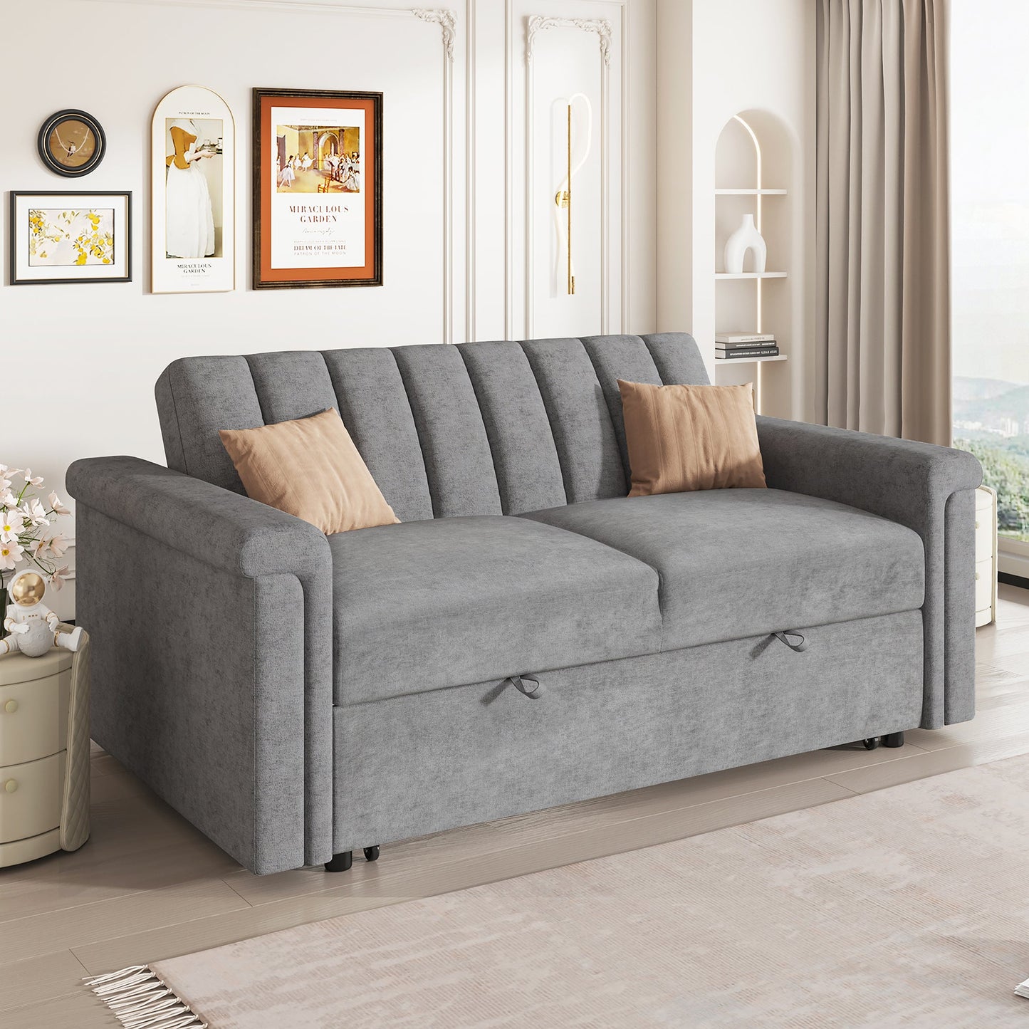 U_STYLE Convertible Soft Cushion Sofa Pull Bed ,for Two People to Sit On - Korvel