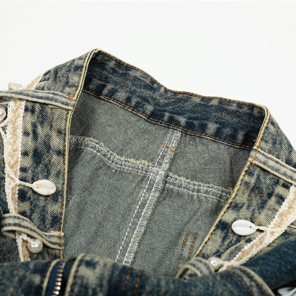 Punk Retro Washed Distressed Denim Wide-Leg Pants Men's Trendy Unique Design Loose Fit Flared Trousers - Korvel