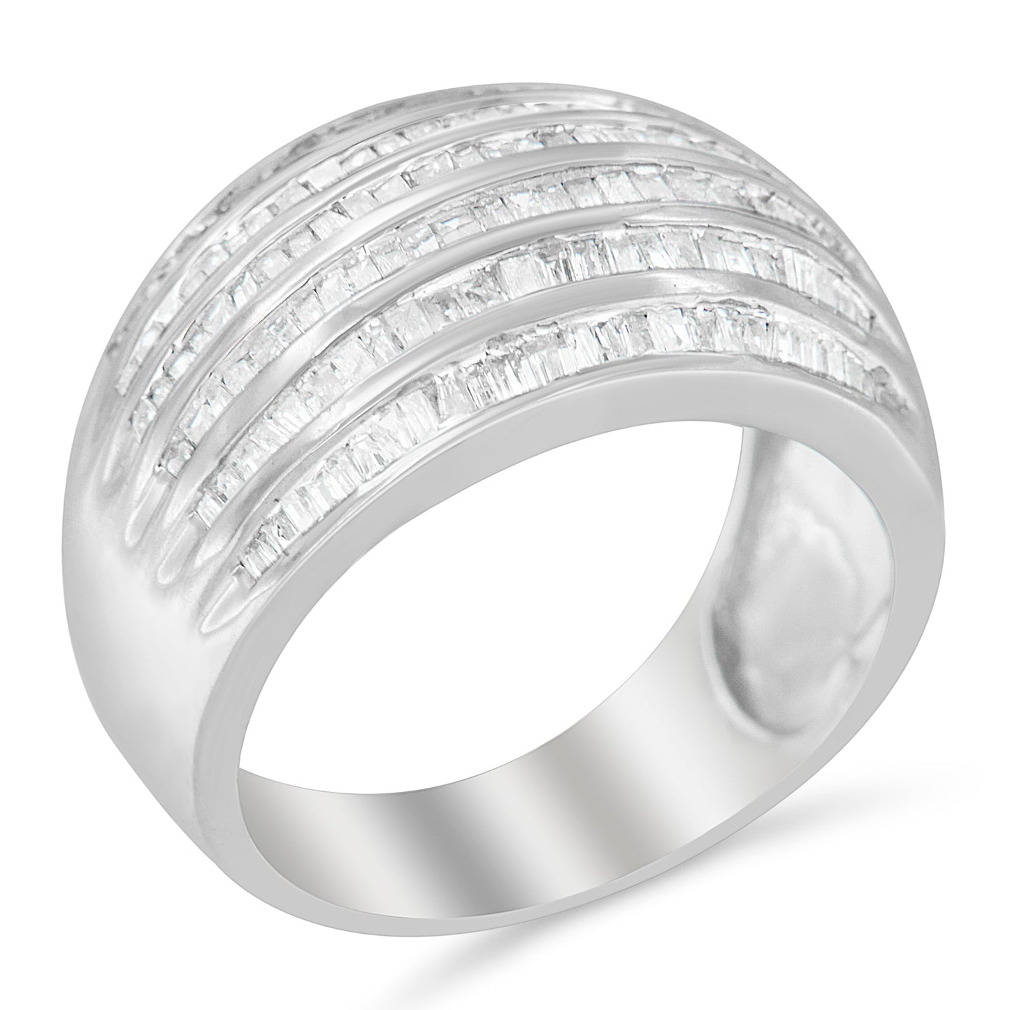 Anillo de cóctel de diamantes en corte baguette de plata esterlina .925 - Talla 6-1/2