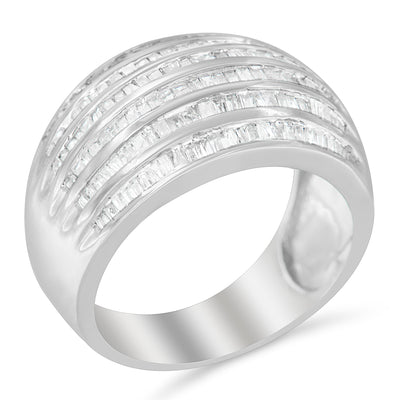 .925 Sterling Silver Baguette-Cut Diamond 6-Row Cocktail Ring - Size 6-1/2