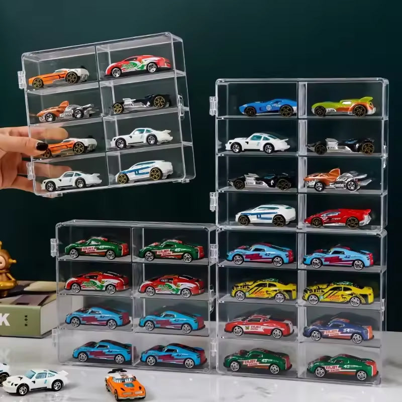 1:64 Acrylic Car Display Box – 8-grid, dustproof, stackable, transparent. Fits Hot Wheels. - Korvel