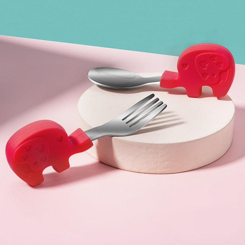 Baby Gadgets Tableware Set Children Utensil Stainless Steel Toddler Dinnerware Cutlery Cartoon Infant Food Feeding Spoon Fork - Korvel