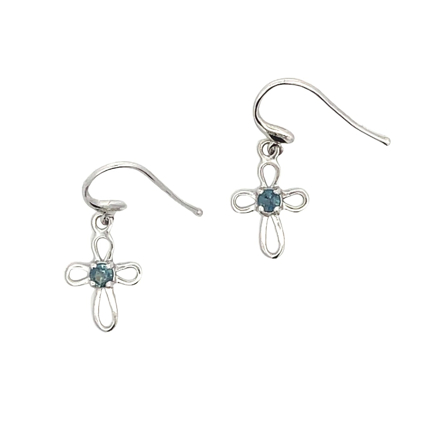 Natural Sapphire Cross Earrings in 10KT White Gold