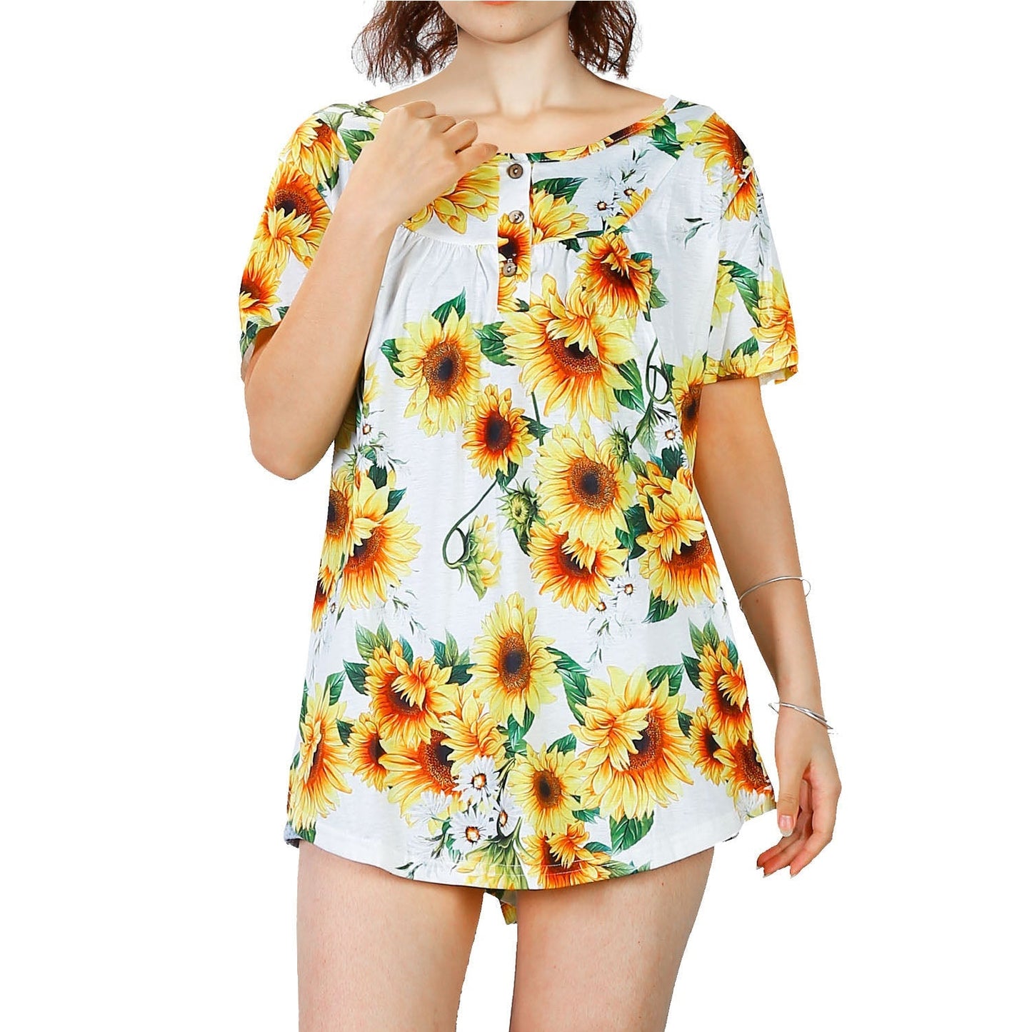 Women’s Casual Floral Printed Short Sleeve Blouse