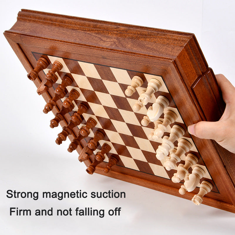 Drawer style solid wood veneer splicing chessboard magnetic chess box set - Korvel