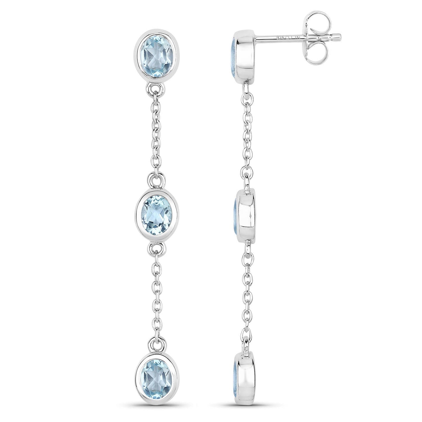 2.16 Carat Genuine Blue Topaz Sterling Silver Earrings