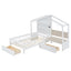 Twin Size House Bed with Upholstered Sofa and Charging Station