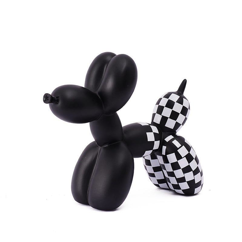 New black and white plaid balloon dog ornaments creative TV cabinet wine cabinet living room porch resin crafts - Korvel