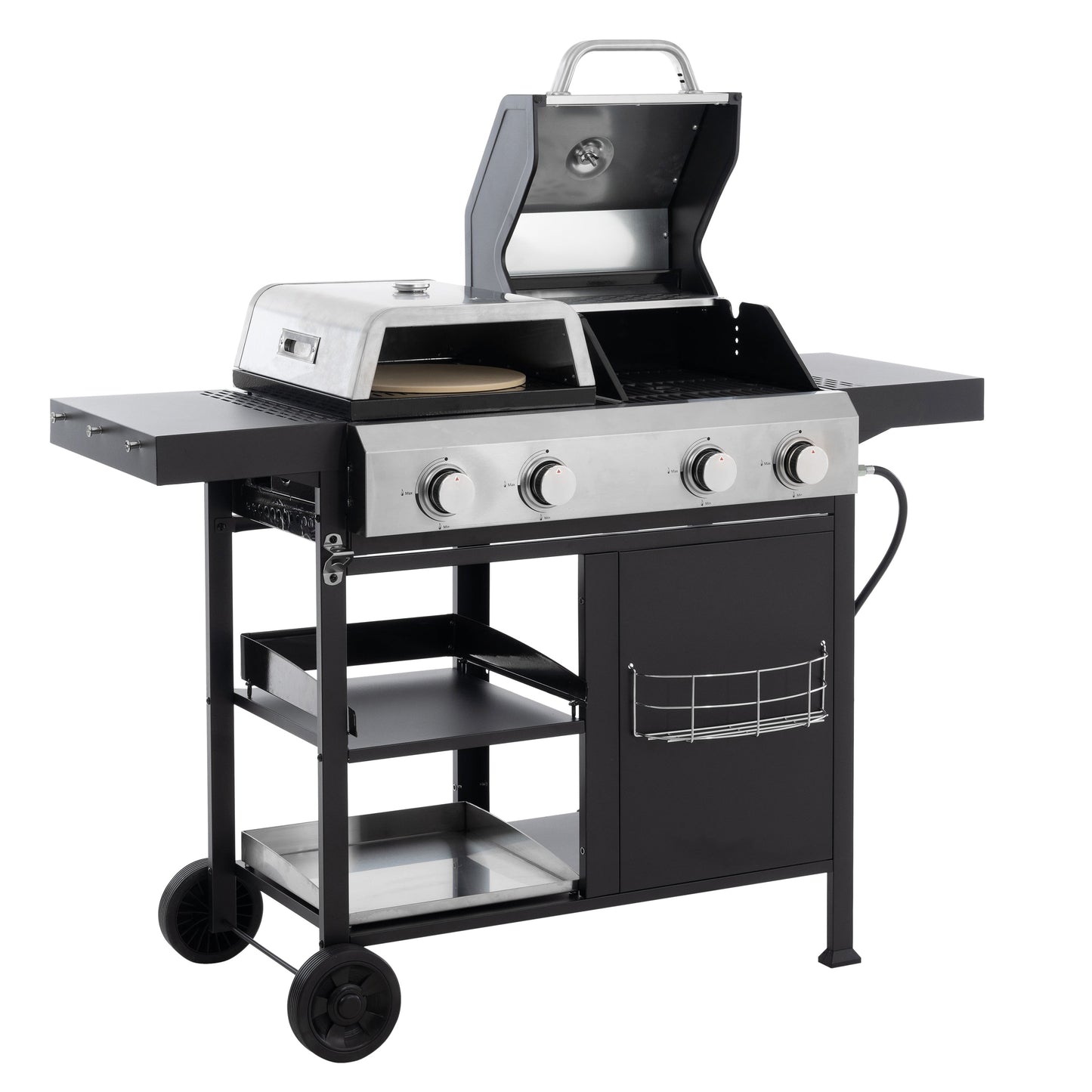 2+2 multifunctional gas barbecue grill and covered grill combination for outdoor cooking - barbecue, barbecue, pizza. - Korvel