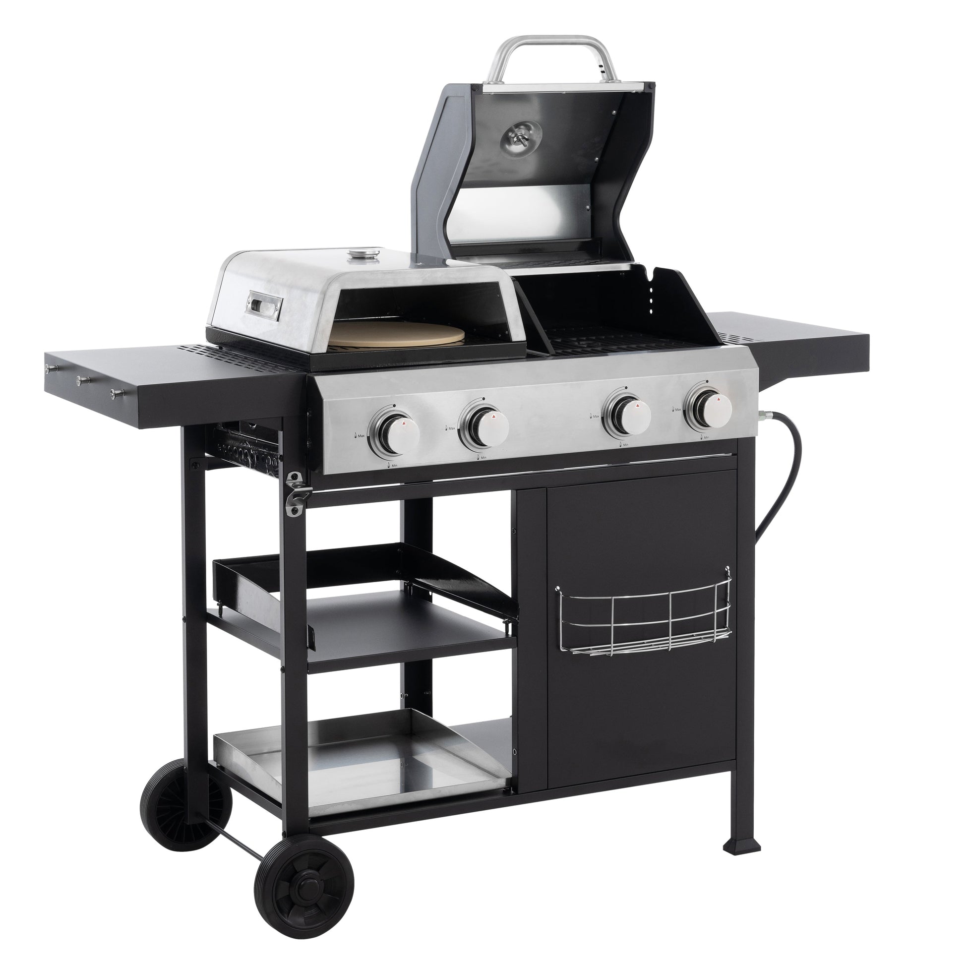 2+2 multifunctional gas barbecue grill and covered grill combination for outdoor cooking - barbecue, barbecue, pizza. - Korvel