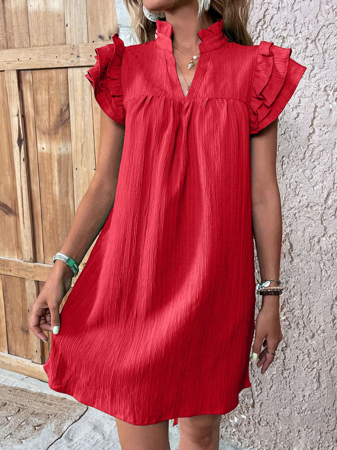 Robe Mini Élégante à Manches Courtes Volantes