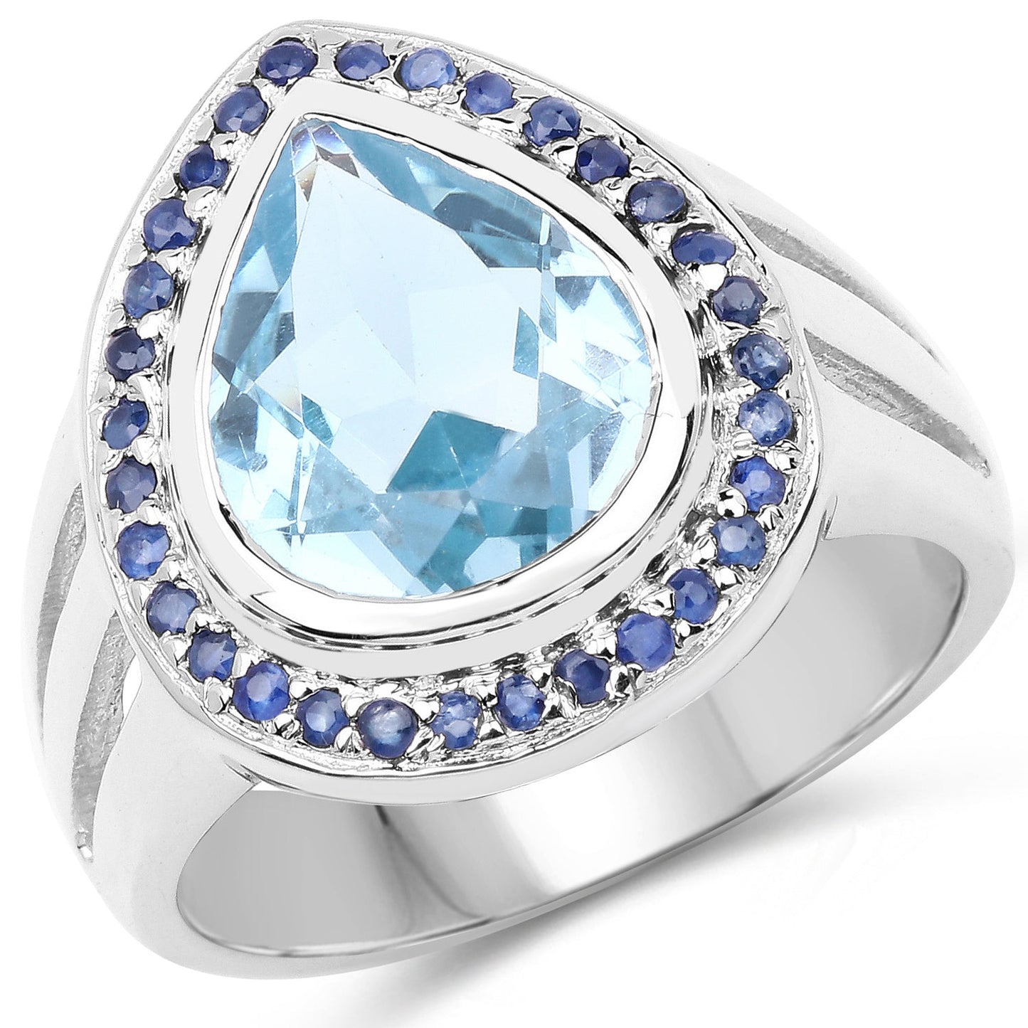 Bague de fiançailles en argent sterling avec topaze bleue et saphirs de 5,42 carats