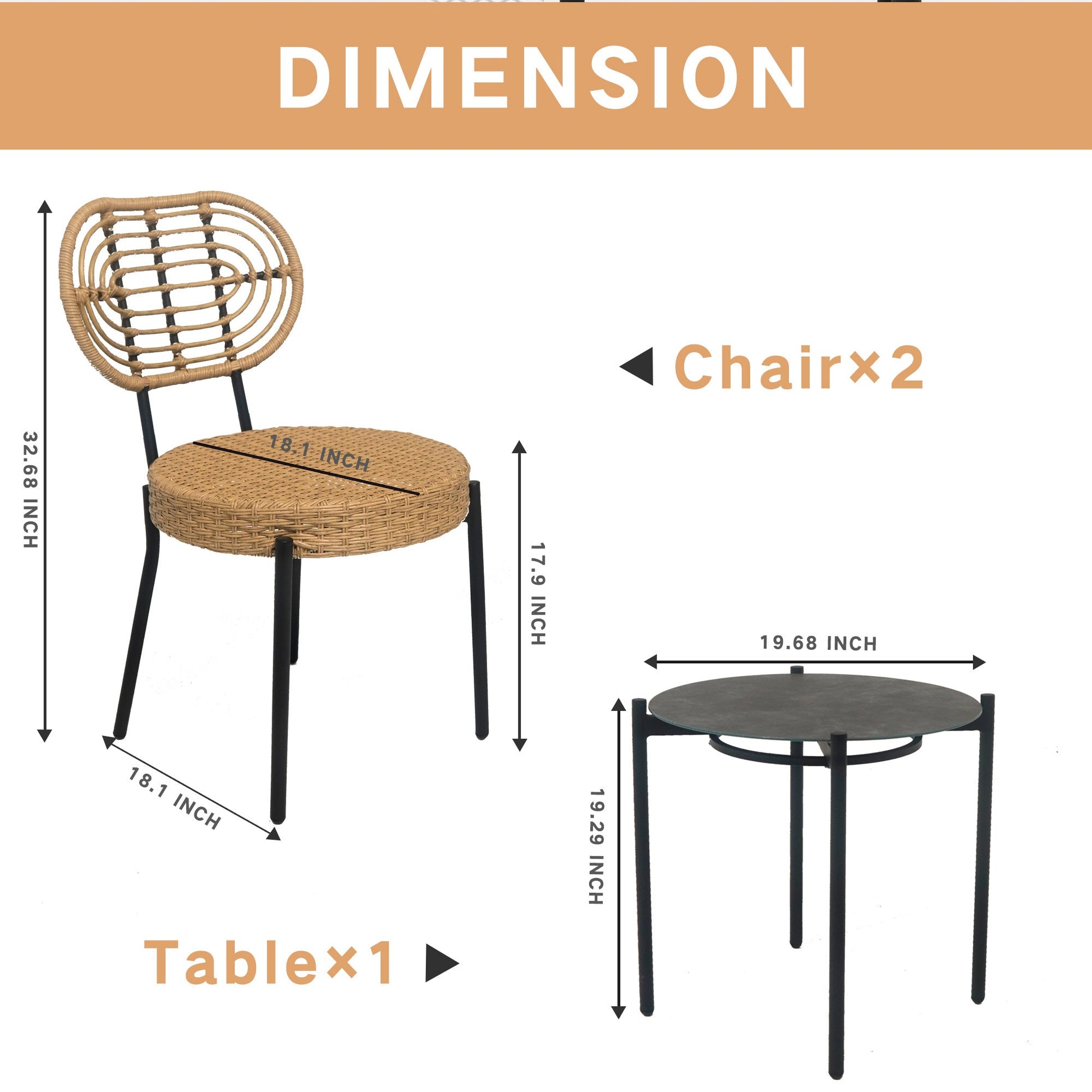 3 Pieces Of Luxury Outdoor Wicker Furniture - Patio Bistro Style Table And Chair Combination - Korvel