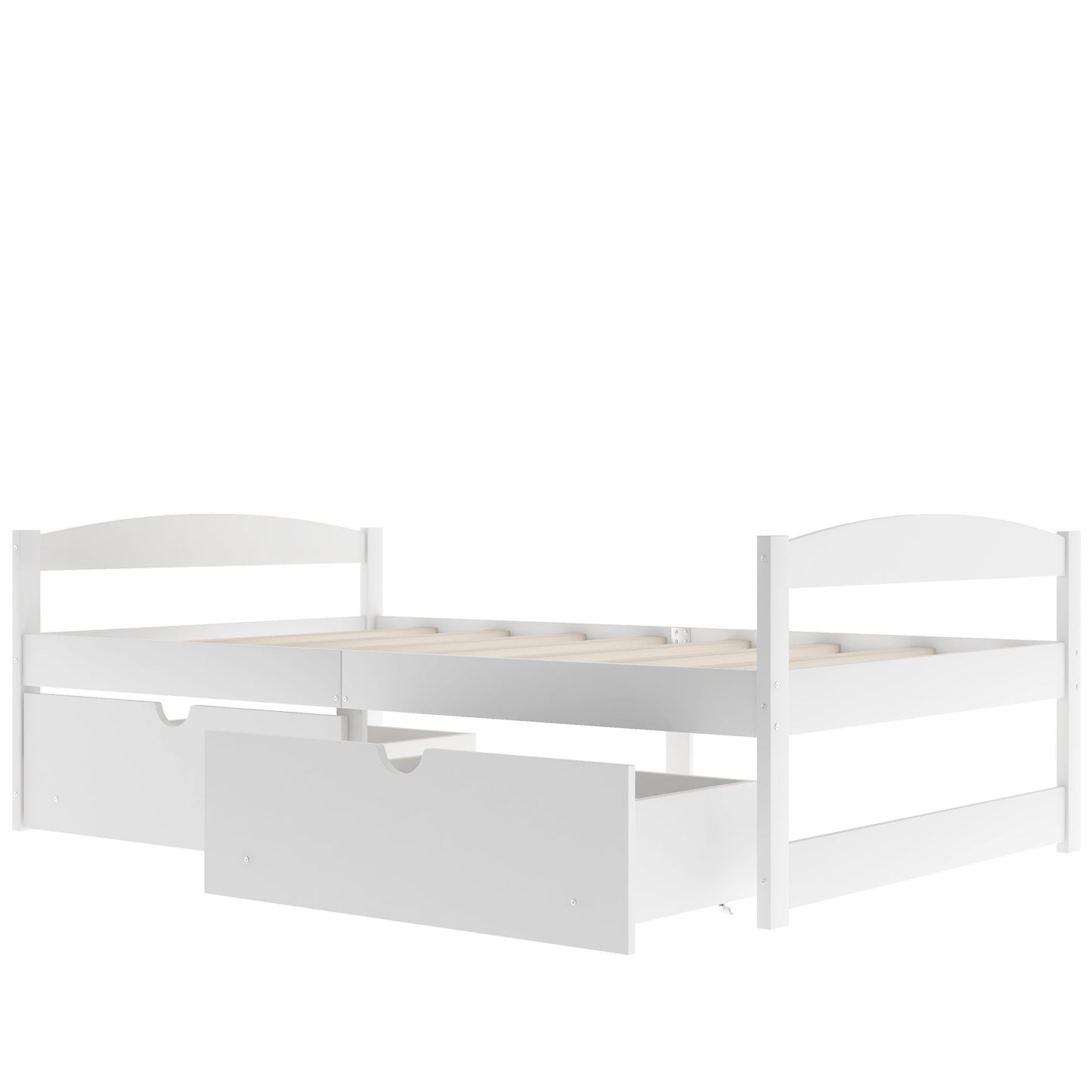 Elegant Twin Size Platform Bed with Two Drawers - White