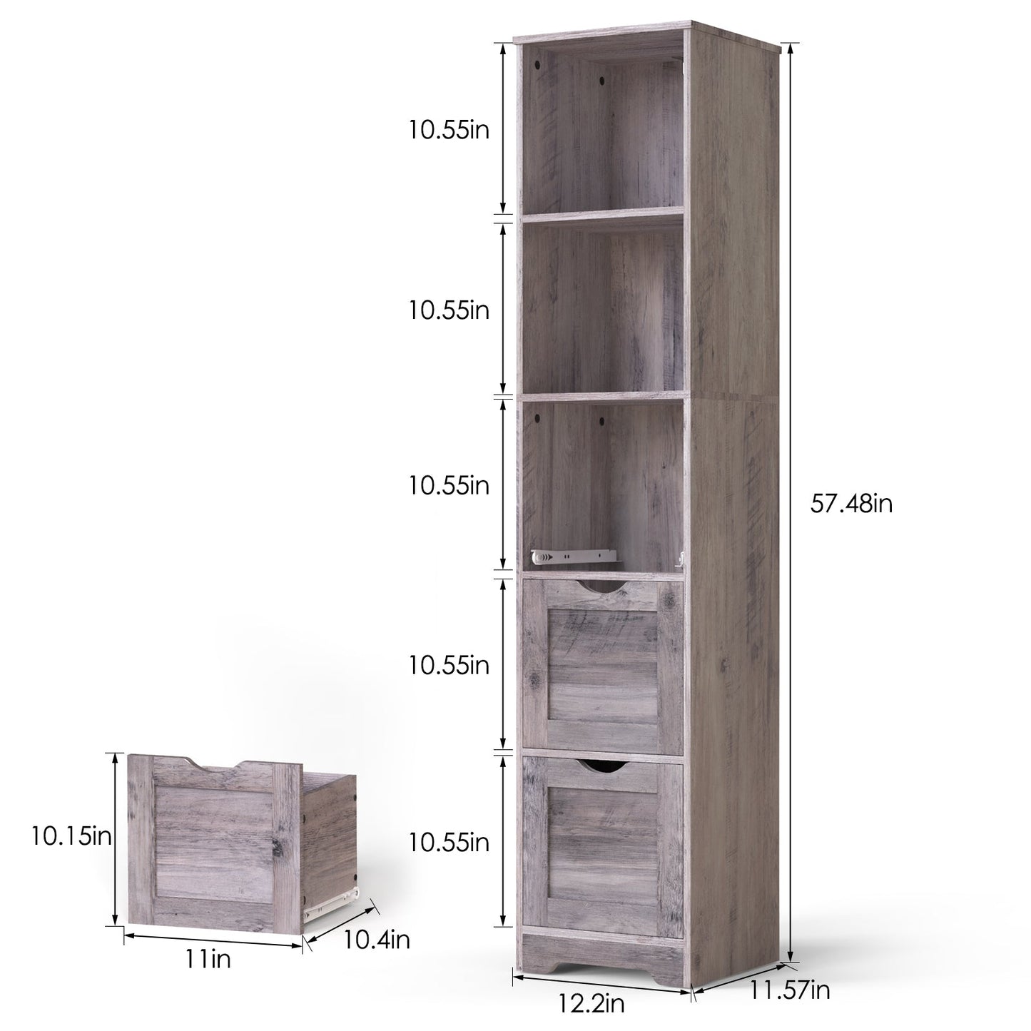 Armoire de salle de bain grise élégante avec 3 tiroirs et 2 étagères