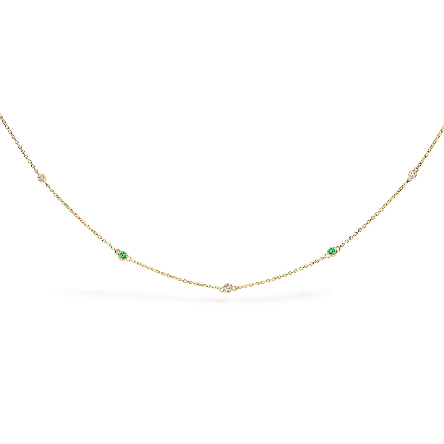 Collar de estación de esmeralda y diamante de oro amarillo de 14K - 18 pulgadas