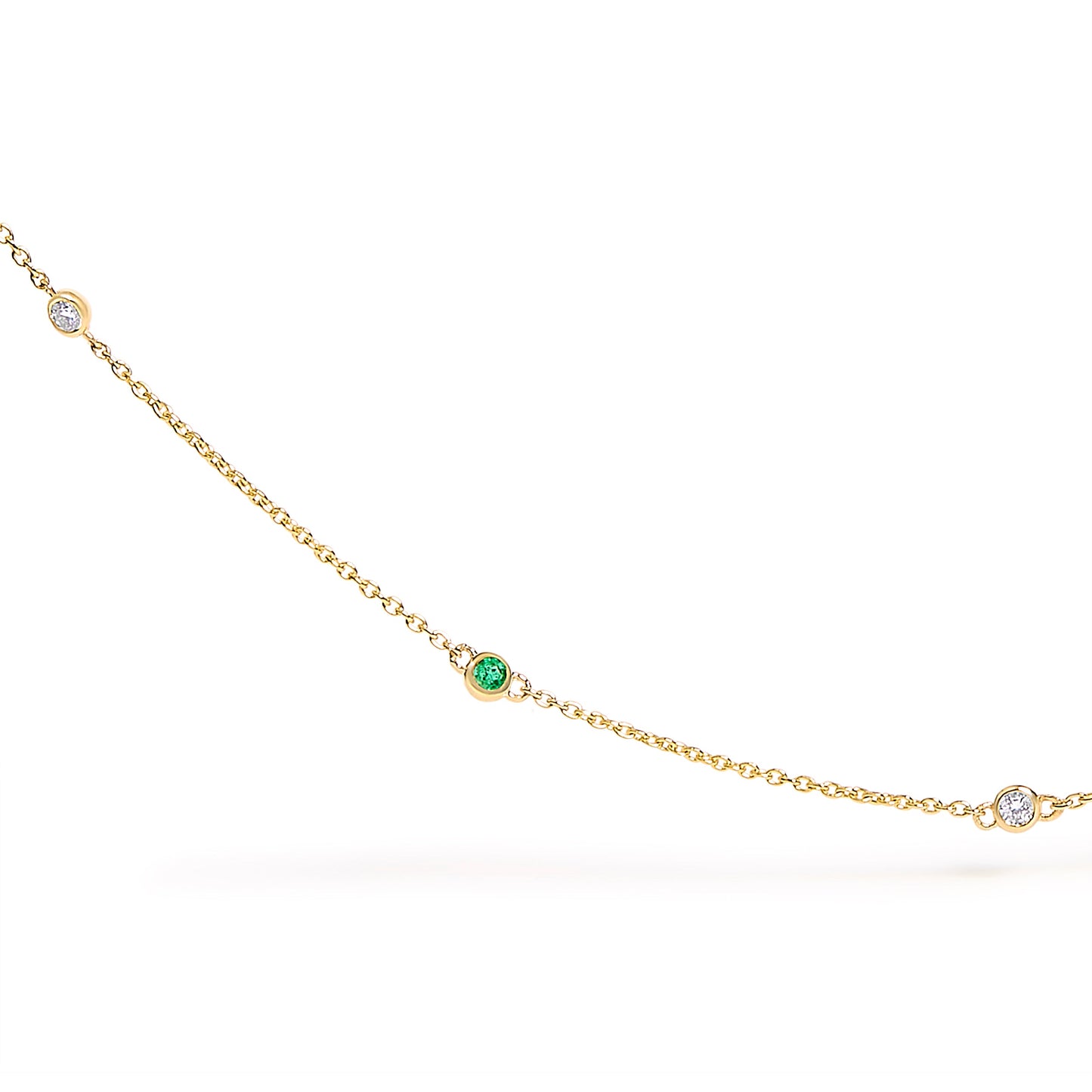Collar de estación de esmeralda y diamante de oro amarillo de 14K - 18 pulgadas