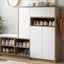 ON-TRANS 2-in-1 shoe storage platform and shoe cabinet, with soft cushioned seats and adjustable shelves, white - Korvel