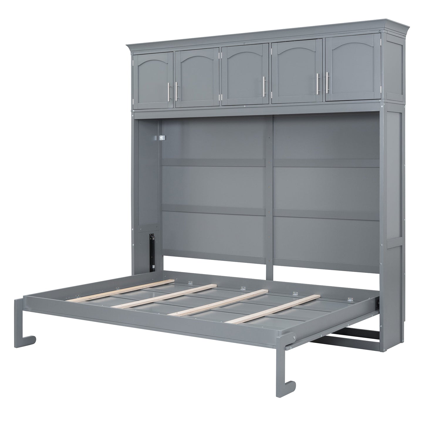 Full Size Murphy Bed Wall Bed with Top Cabinets,Gray - Korvel