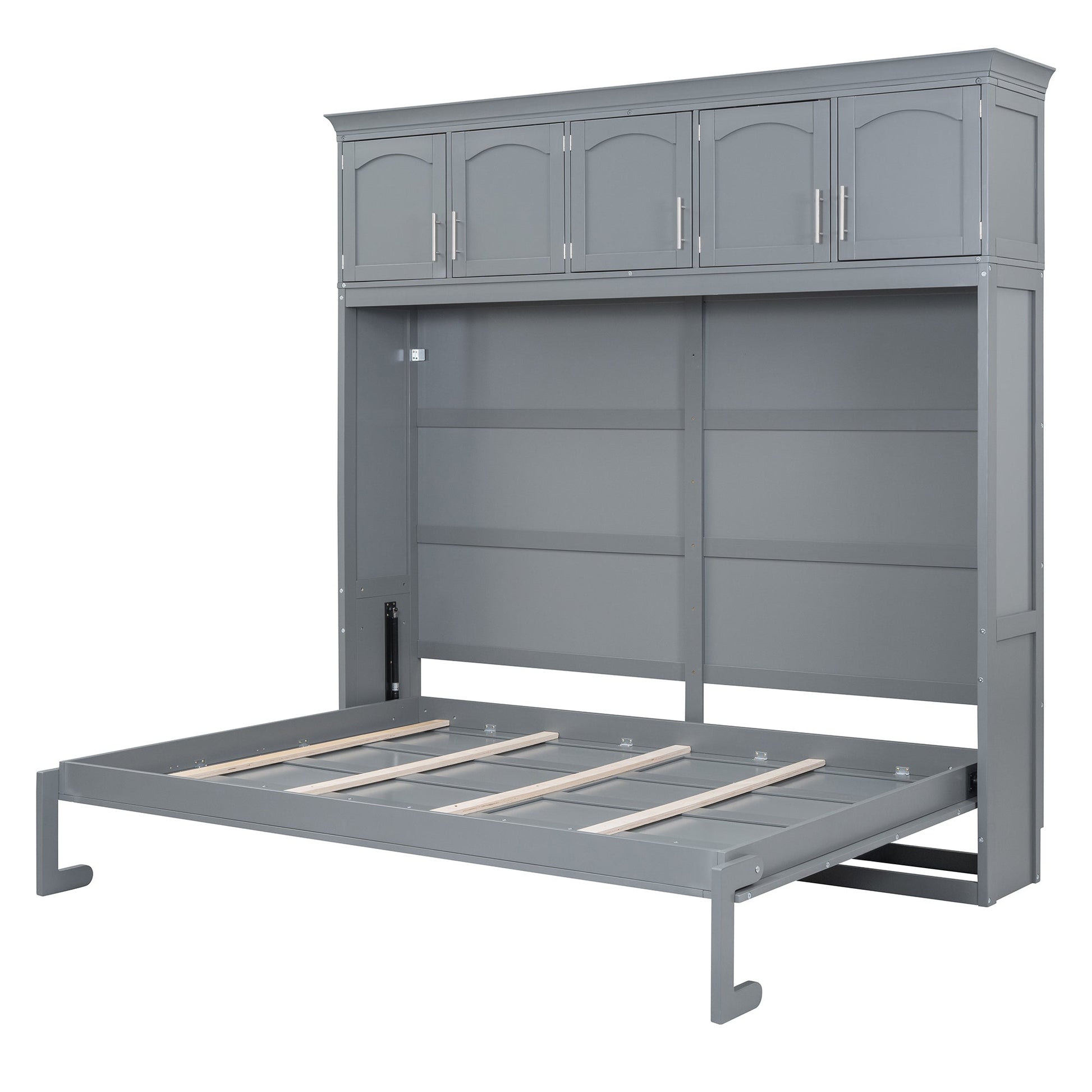 Full Size Murphy Bed Wall Bed with Top Cabinets,Gray - Korvel