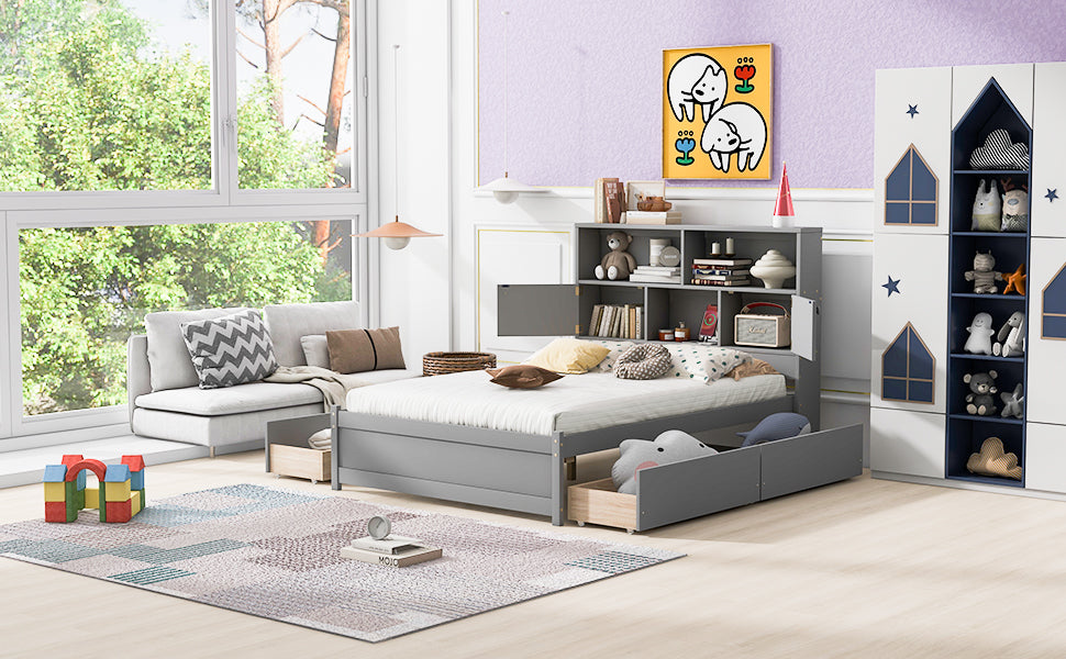 Full Size Platform Bed with Storage Headboard and Charging Station