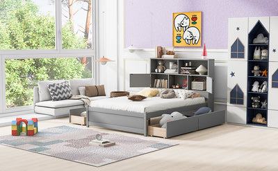 Full Size Platform Bed with Storage Headboard and Charging Station