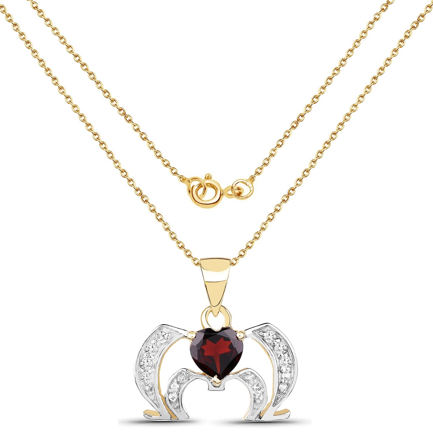 Colgante de granate y topacio blanco chapado en oro amarillo de 14K