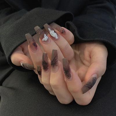 Pièces de faux ongles longs en ballet papillon noir - Élégantes et amovibles
