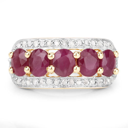 1.74 Carat Genuine Ruby and White Diamond Ring in Sterling Silver