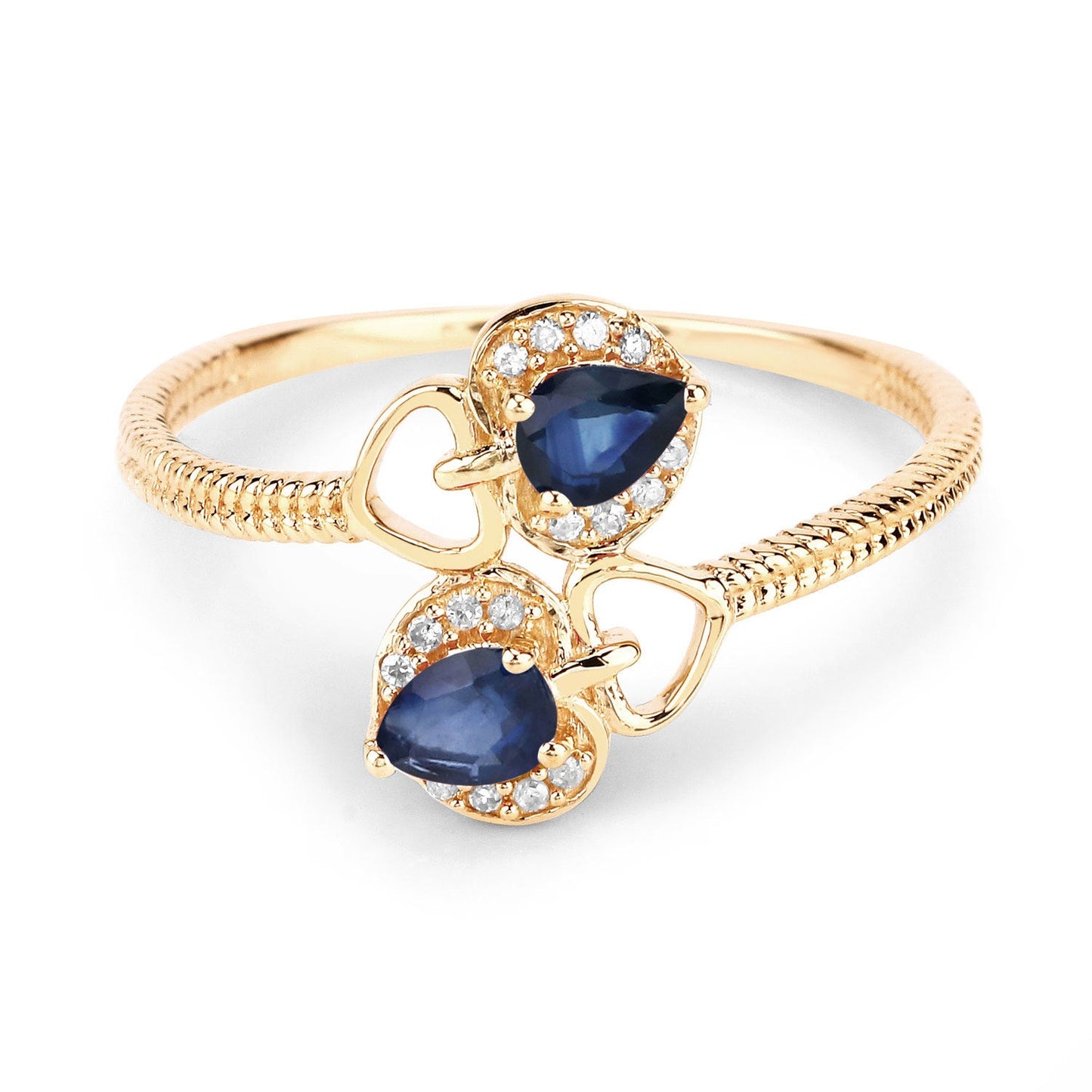 Bague de fiançailles en saphir bleu et diamant de 0,34 carat en or jaune 14K