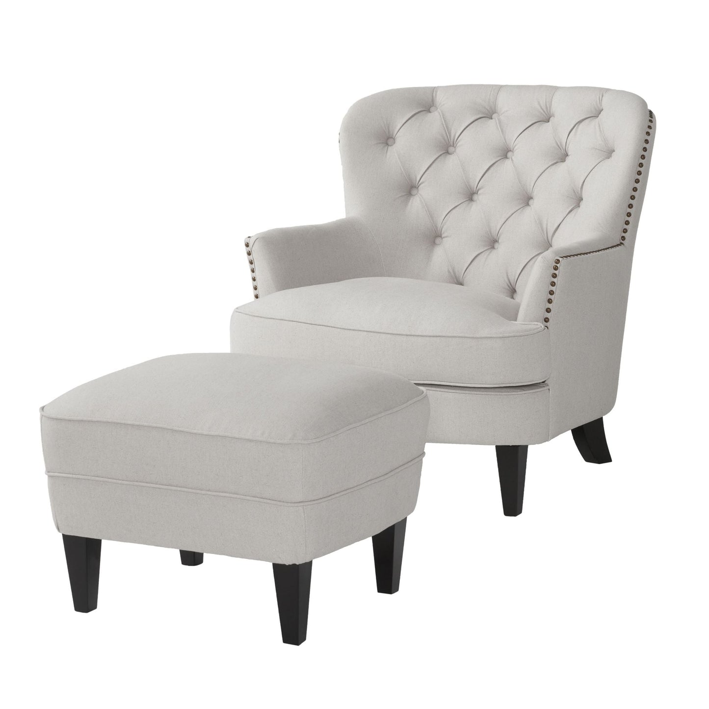 Modern light grey fabric club chair and Ottoman set, stylish cushioned armchair, paired with Ottoman style - Korvel