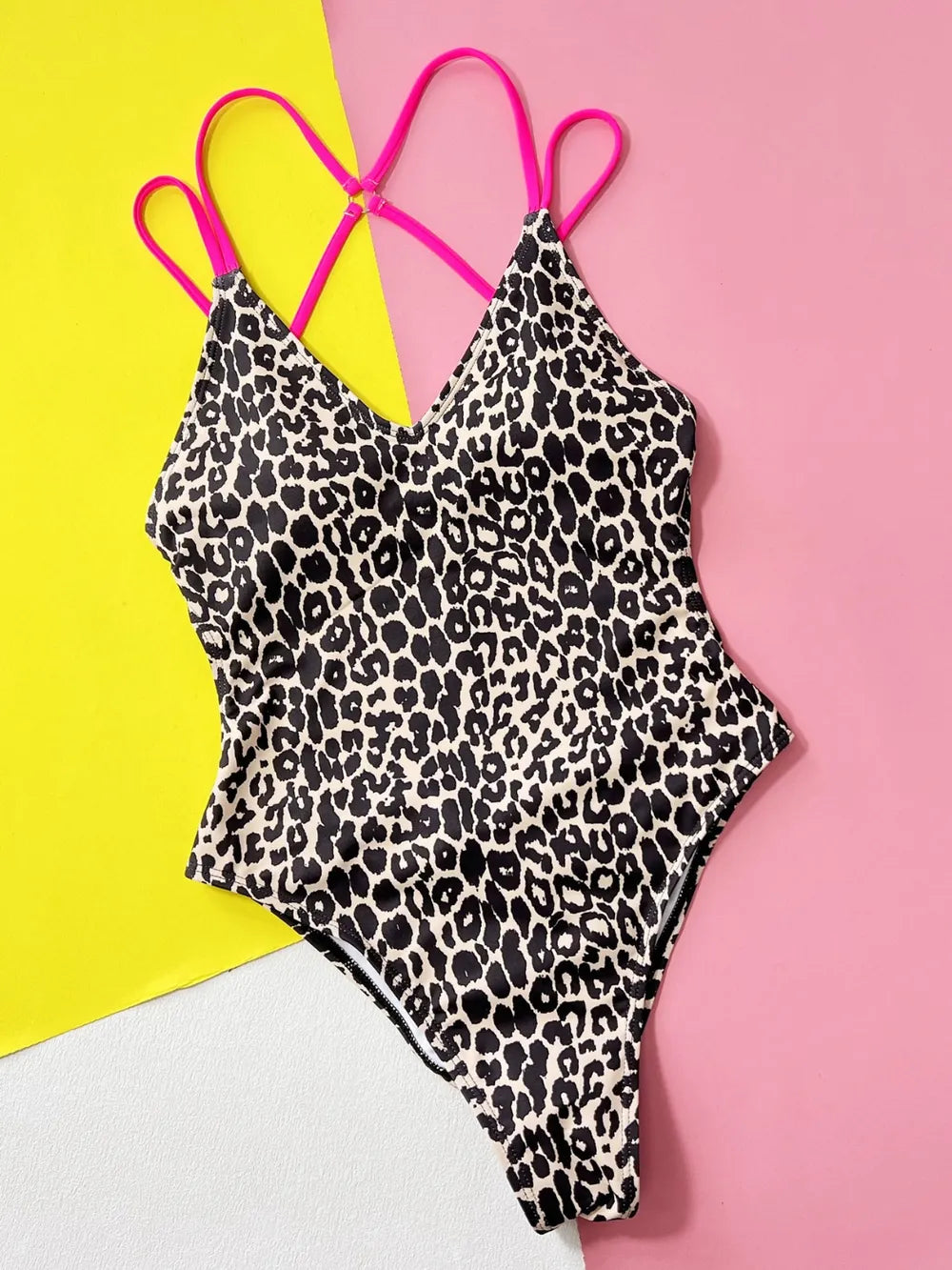 Leopard Plunge Spaghetti Strap One-Piece Swimwear - Korvel