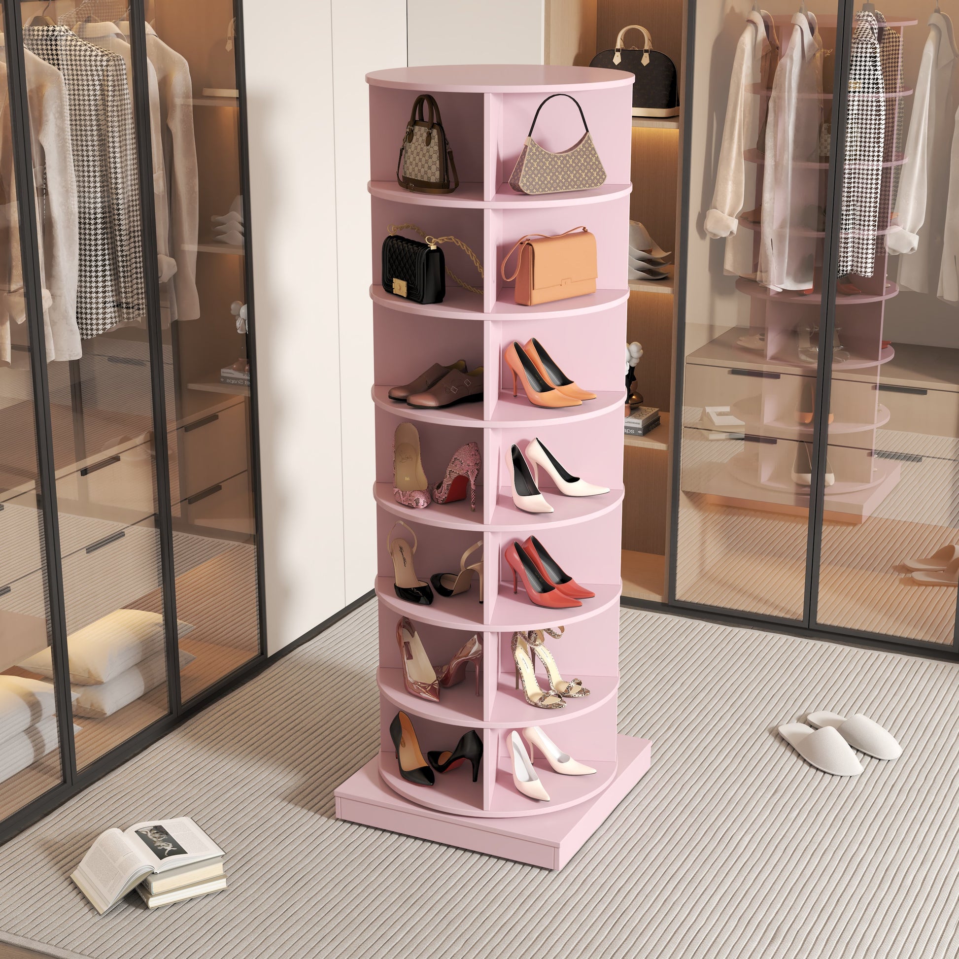 new 360 pink rotating shoe cabinet with 7 layers can accommodate up to 28 Paris shoes - Korvel
