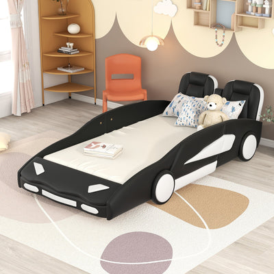Twin Size Race Car-Shaped Platform Bed with Wheels - Black
