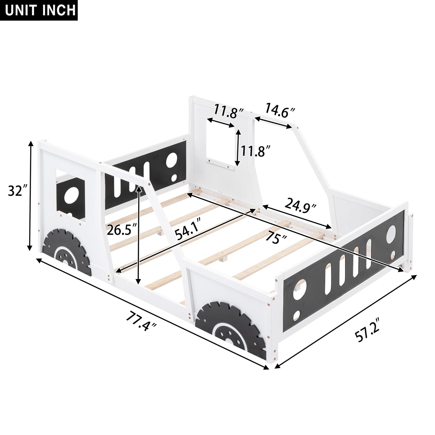 Full Size Classic Car-Shaped Platform Bed with Wheels White - Korvel